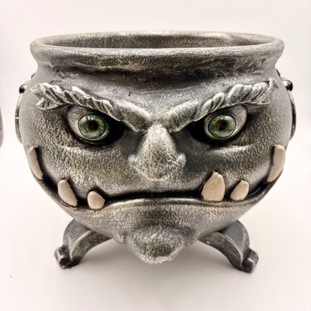 Hallows Eve Halloween Goblin Cauldron Candy Bowl Spooky Green Eye Gothic